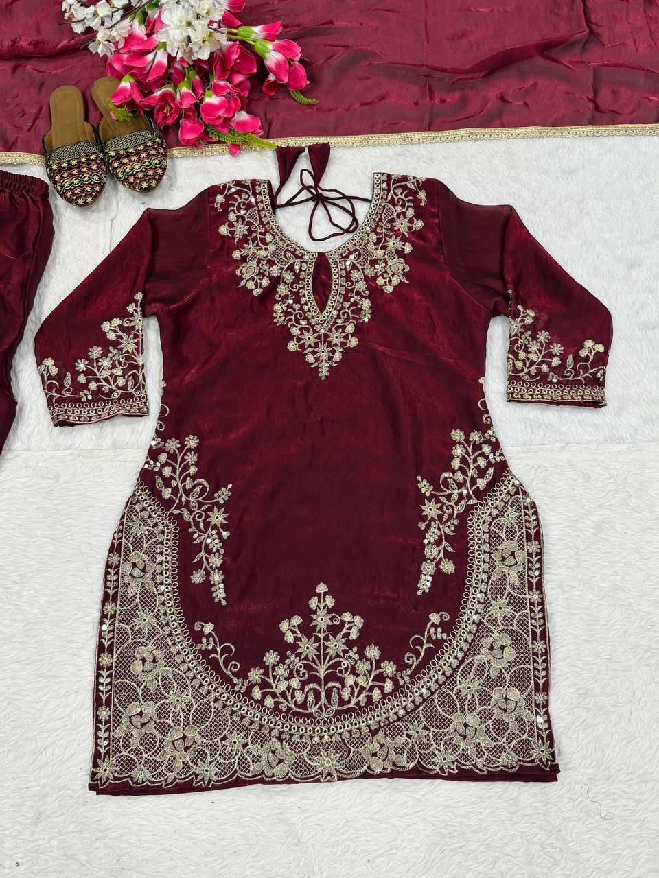 Modern Aubergine Flared Silk Set